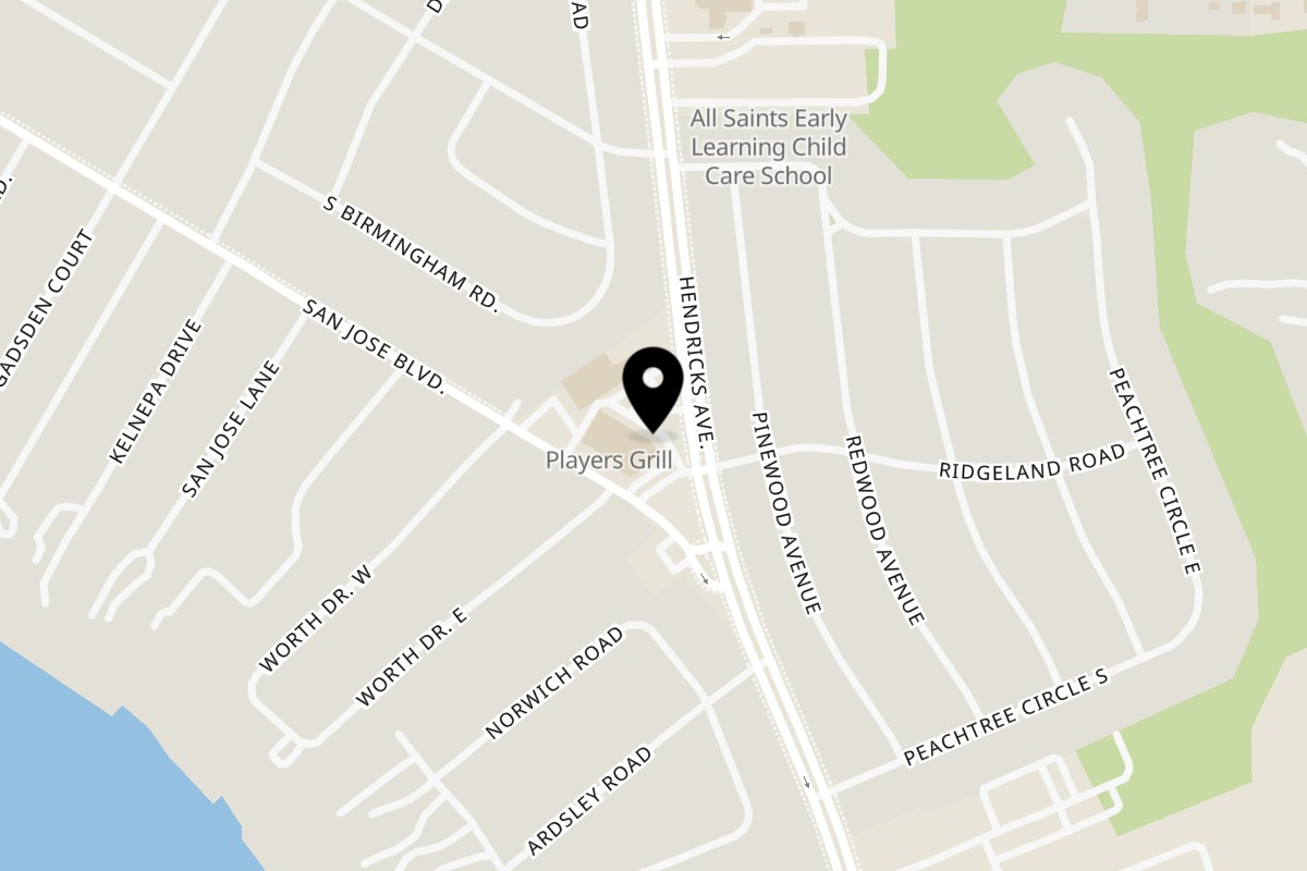Map showing the location of Players Locker Room on 4456 Hendricks Ave in Jacksonville